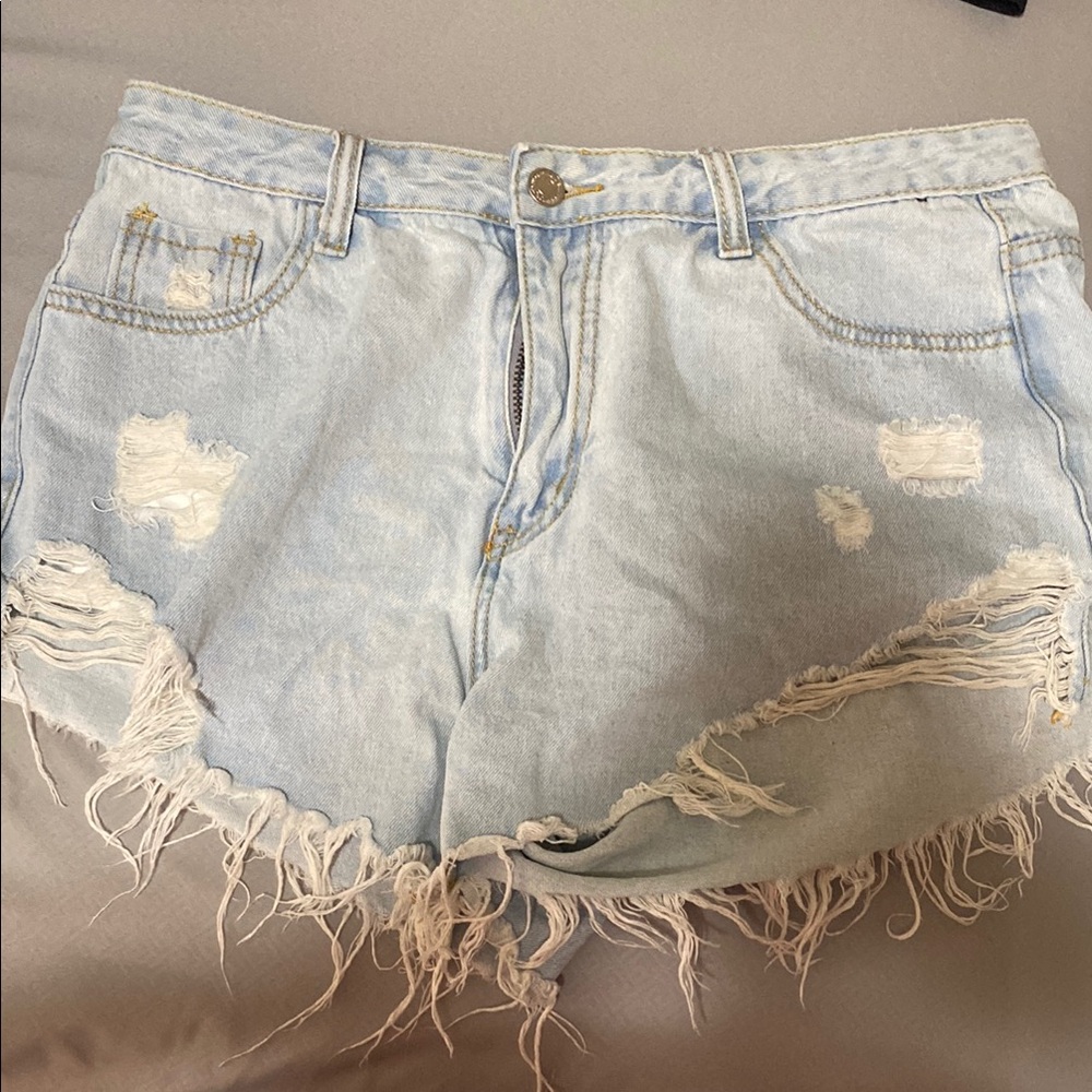 Light Blue Distressed Denim Shorts